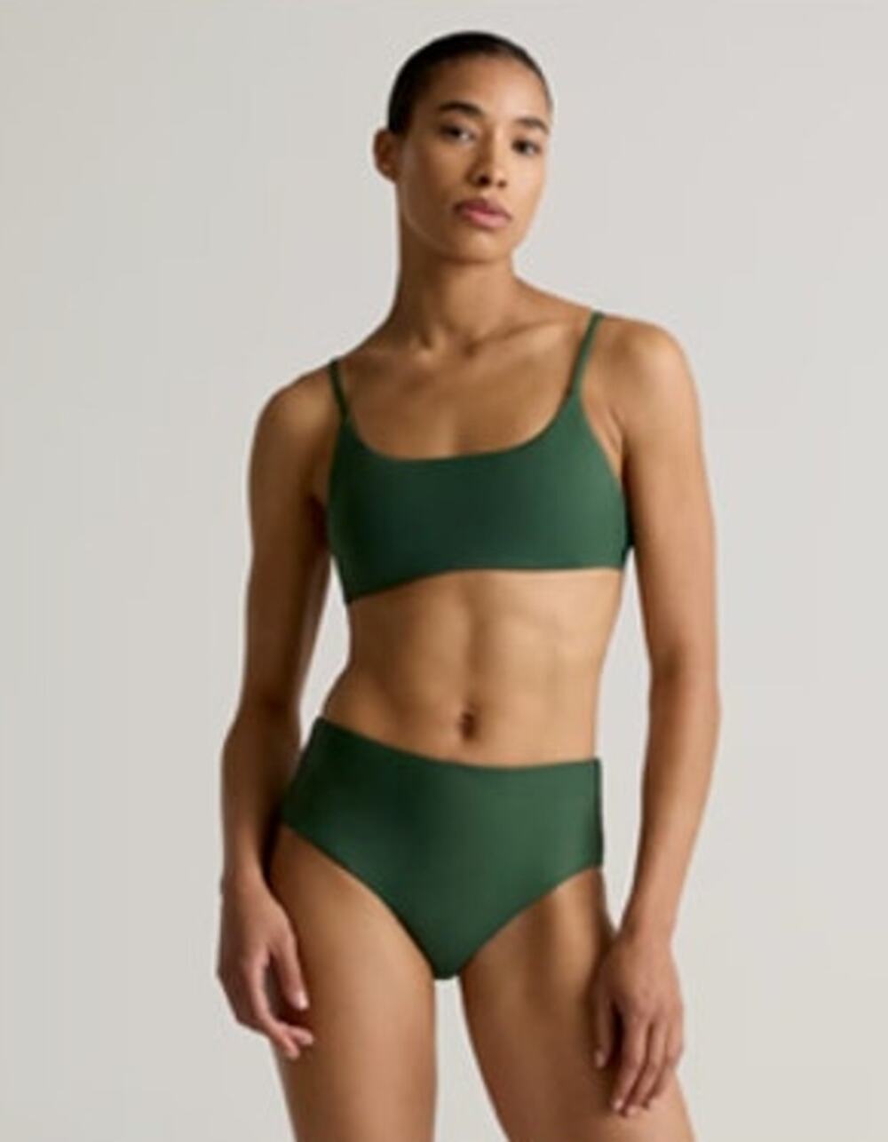Quince NWT Bikini Set Italian Scoop Neck Top and High-Rise Bottom Large Green